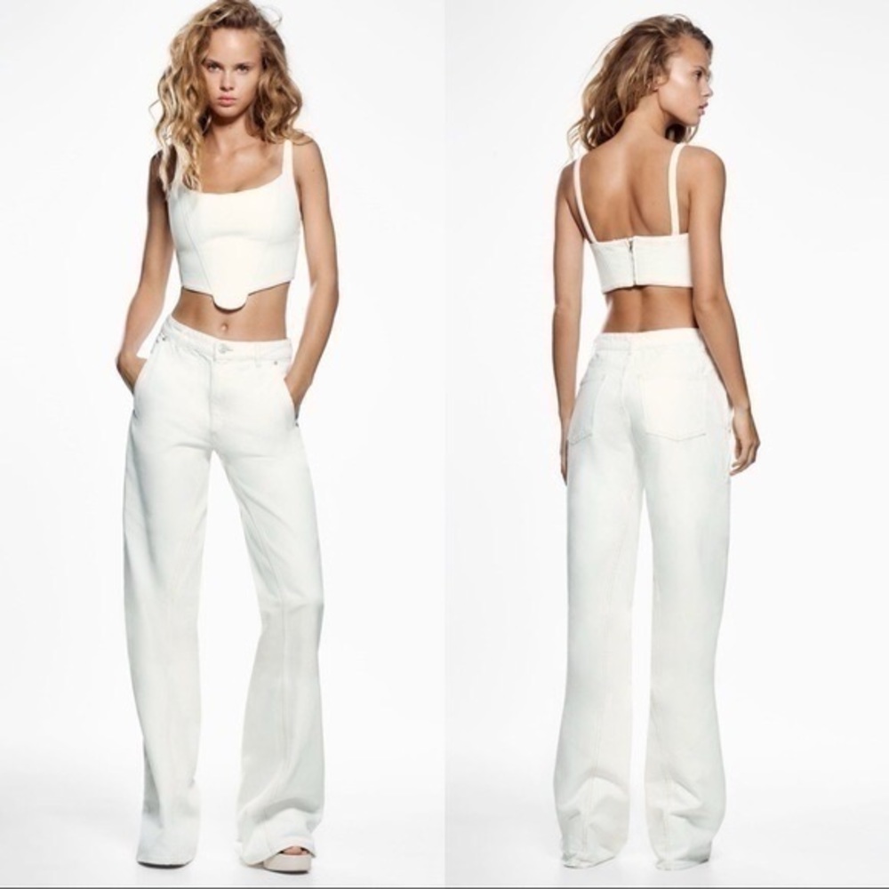 NWT Zara Super Wide Leg Jeans in Oyster White